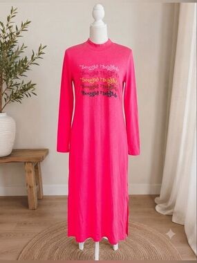 Vada Winter Bougie + Bright Dress Size Medium Pink Cotton Long T-Shirt Dress